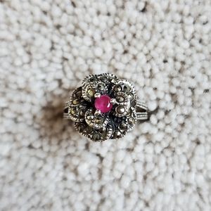 Antique Pink Gemstone 925 Sterling Silver Ring